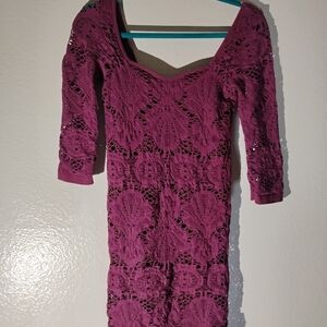 Free People Long Sleeve Lace Dress in Purple